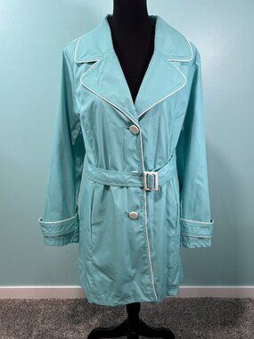 Dennis by Dennis Basso Turquoise Belted Trench Coat - Women's Size Large  Lot M